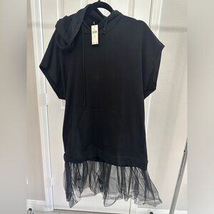 Anthropologie Black hooded, short sleeve sweatshirt. NWT